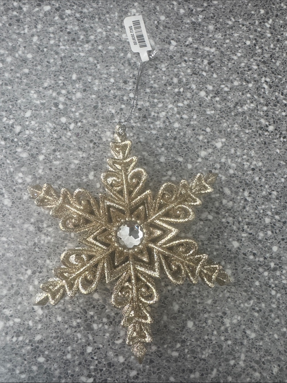 Pier 1 Gold Glitter Snowflake Holiday Ornament with Gem Center